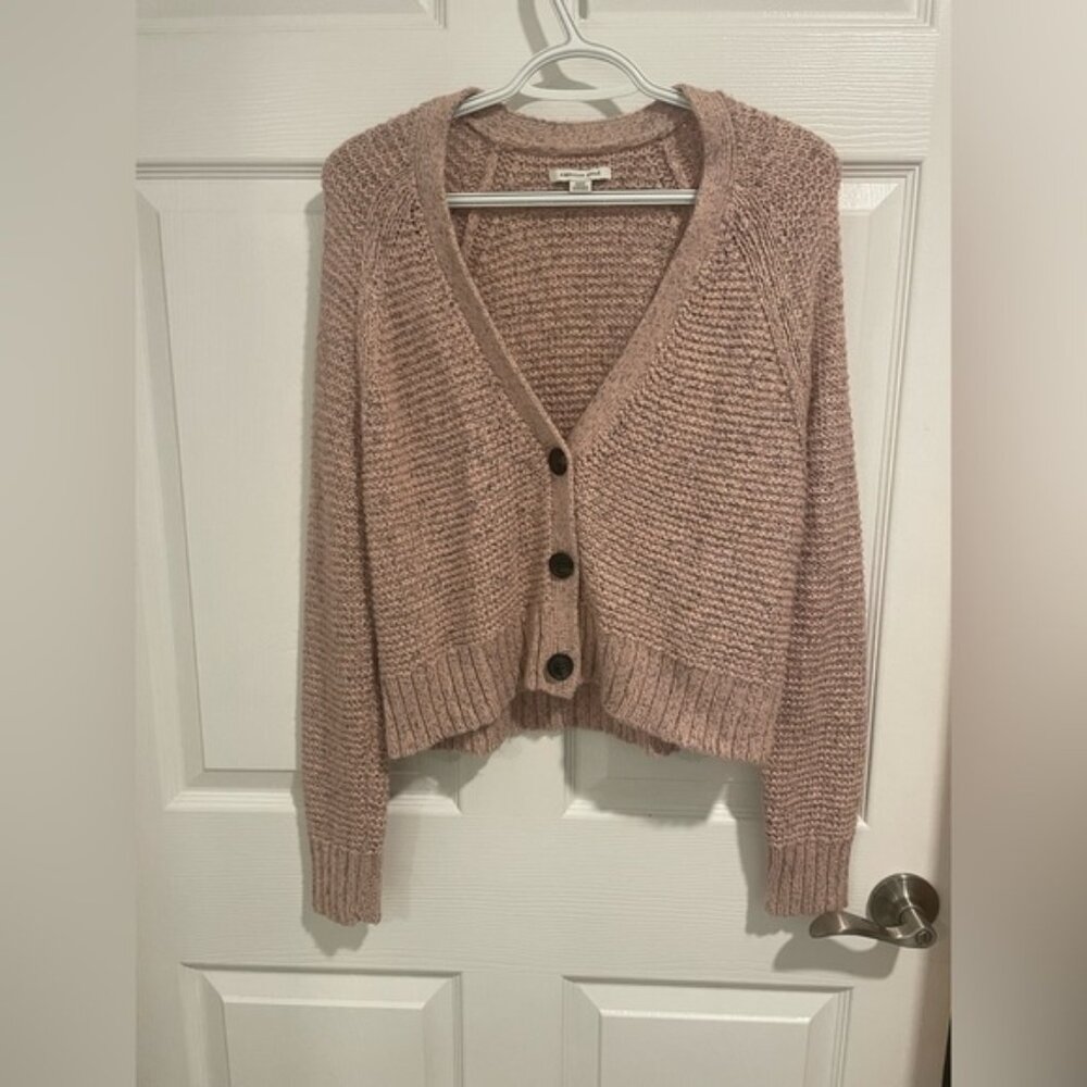 American Eagle cropped pink cardigan